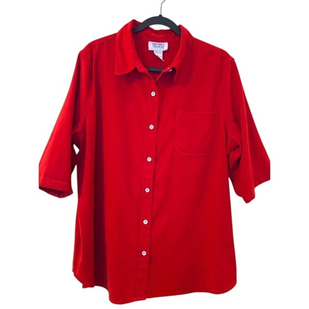 Mainstreet Blues Vintage Red Button Down Shirt Short Sleeve Stretch Large